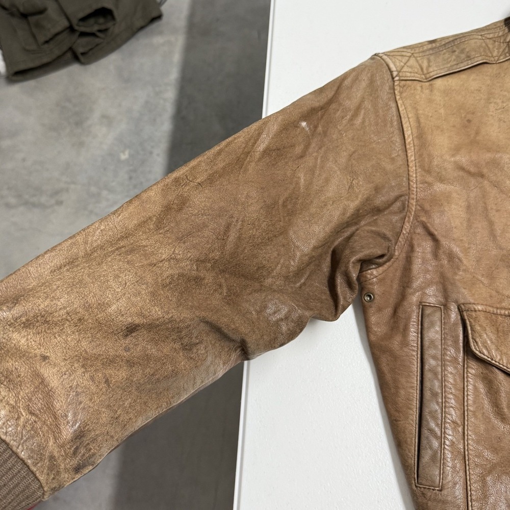 G-III Leather Flight Jacket Mens S Brown Good Vintage Distressed Bomber Aviator - Picture 4 of 9